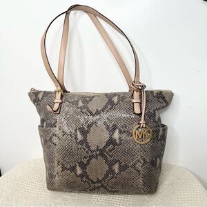 Michael Kors Snake Embossed Leather Jet Set Tote Shoulder Bag Grey